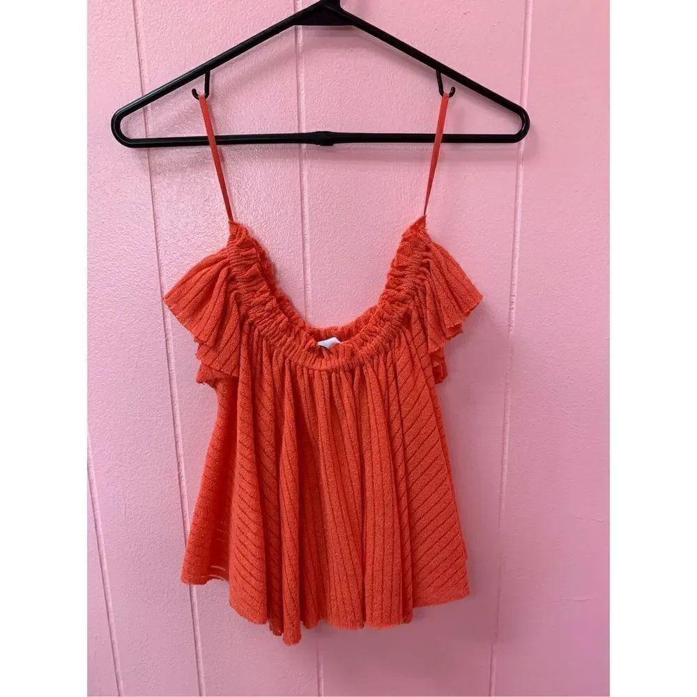 Free People Beach Women's Coral Like It Shake It Ruffle swing Crop Top Size XS - Picture 5 of 6